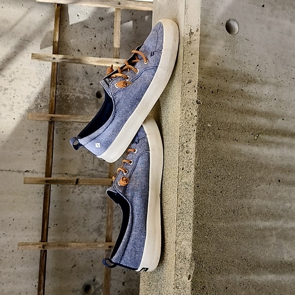 Sperry topside denim sneakers with leather tassels, sz 9.5 - Picture 7 of 7